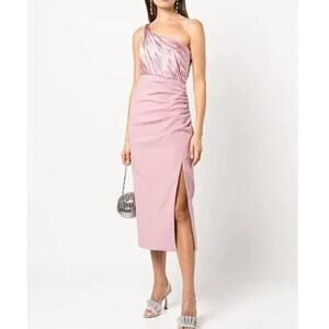 Cinq a Sept Trenton Ruched One Shoulder Midi Dress in Pink size 4